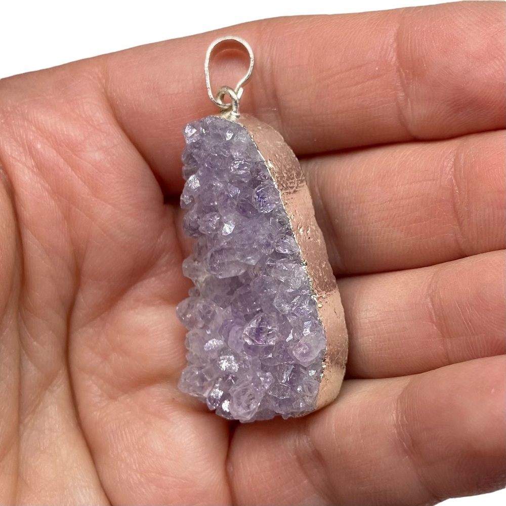 Amethyst Druzy Necklace Pendant Raw Rough Natural Stone Crystal Purple - Picture 4 of 5